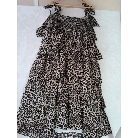 Womens Leopard Print Going Out Layered Ruffle Dress Party Event Pullover 2XL - Picture 3 of 8